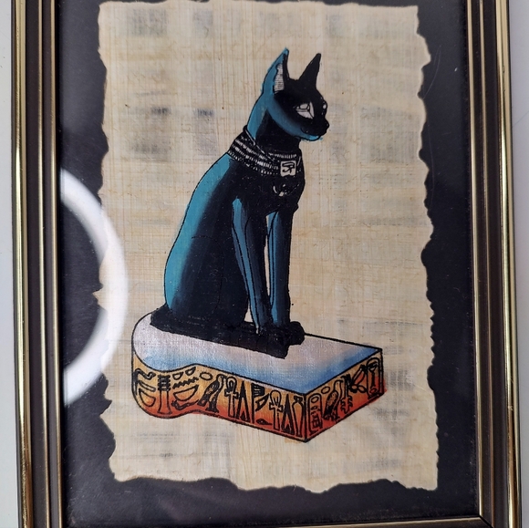 Ancient Egypt Framed Glass Papyrus Reproduction Bastet Goddess Souvenir - Picture 2 of 10
